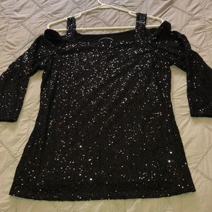 INC Black Sequin Top - Three-Quarter Sleeve - Lg